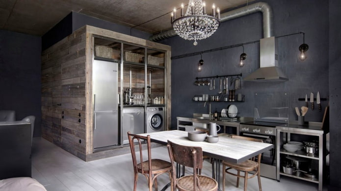 paredes estilo loft en la cocina