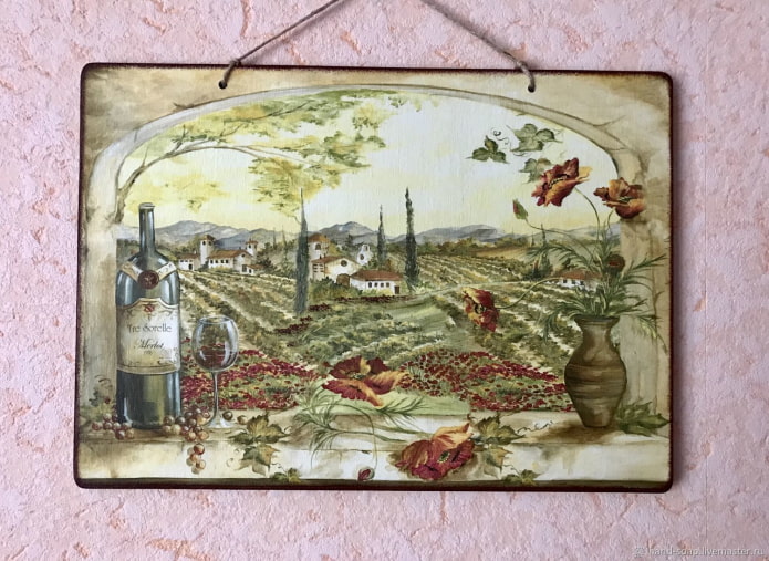 panel de cocina en técnica de decoupage