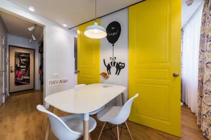 combinación de color de puerta con piso en el interior de la cocina