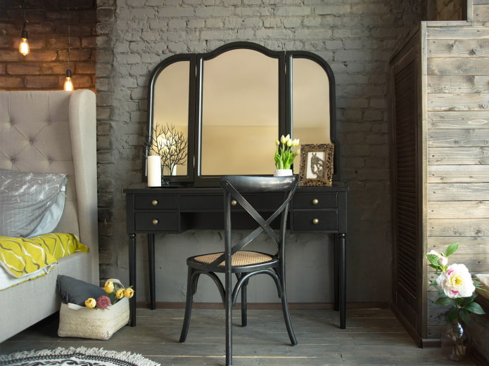 dressing table sa interior sa istilong loft