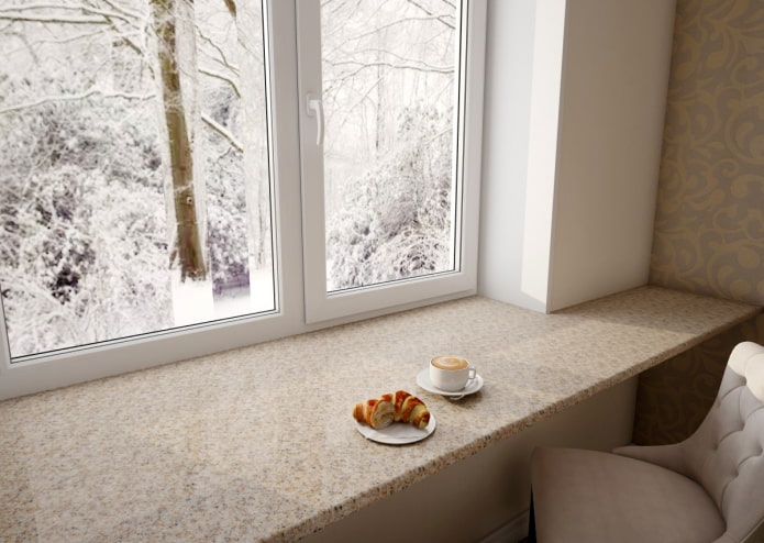 el alféizar de la ventana se convierte en una mesa de piedra