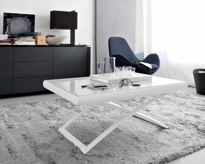 mesa transformadora con cristal blanco