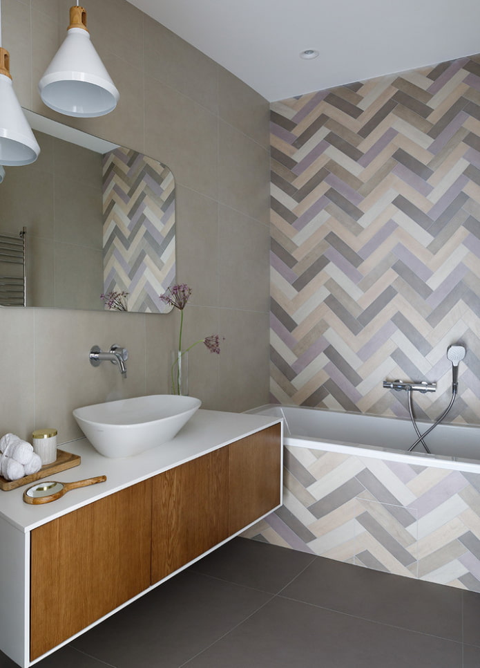 herringbone tile sa banyo