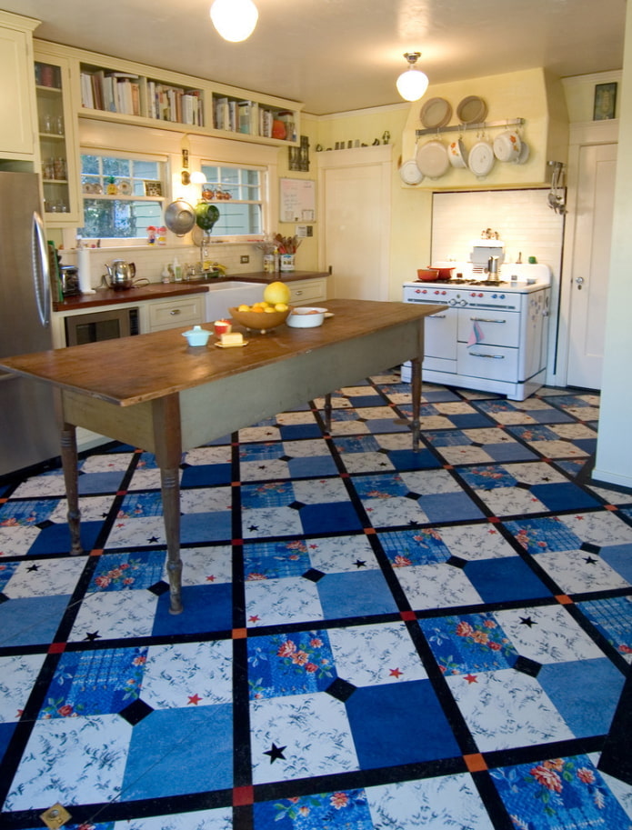 Patchwork azul en el suelo