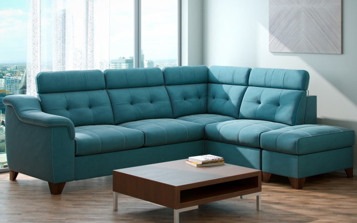 turkesa sulok ng sofa sa interior