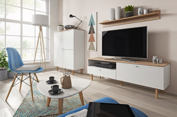 Mueble de TV en interior de estilo escandinavo