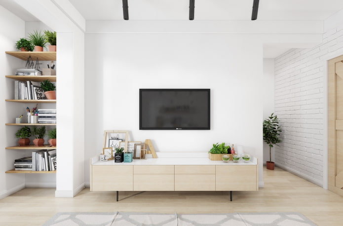 Mueble de TV en interior de estilo escandinavo