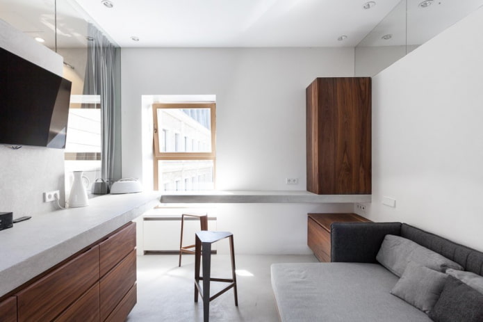 interior de un apartamento tipo estudio en el estilo del minimalismo