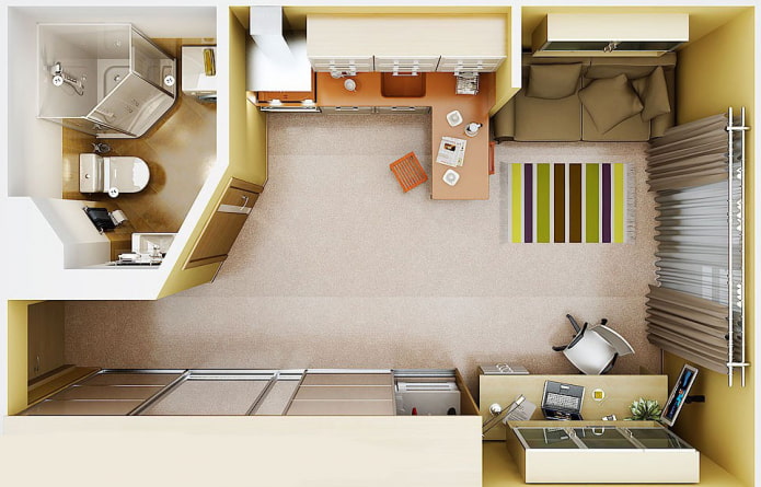 Layout ng isang studio apartment na 25 sq. m