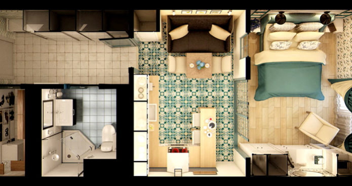 Layout ng isang studio apartment na 25 sq. m