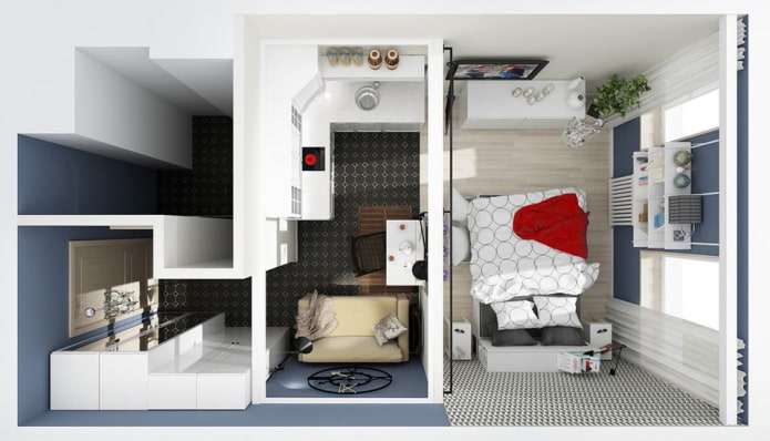 Layout ng isang studio apartment na 25 sq. m