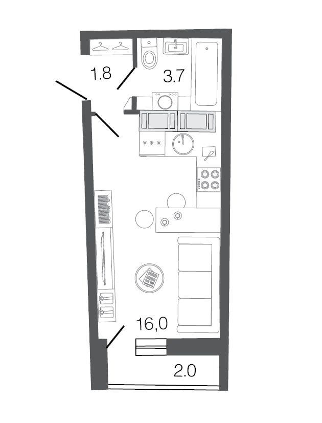 Diseños de estudio de 20 pies cuadrados. metro.