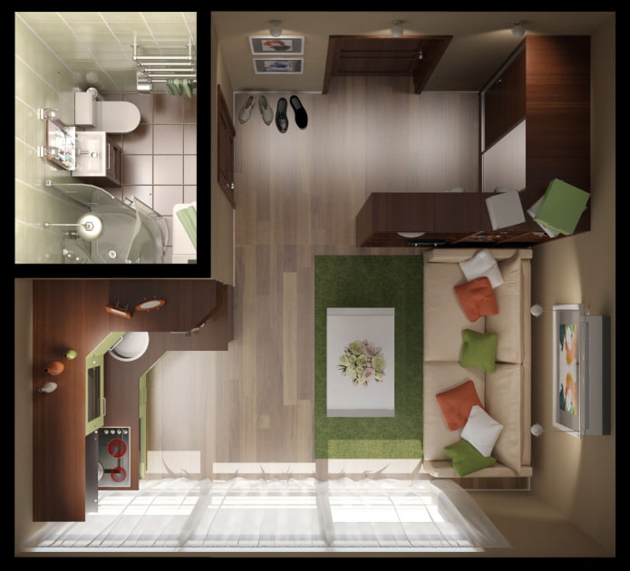 ang layout ng apartment ay 18 sq m