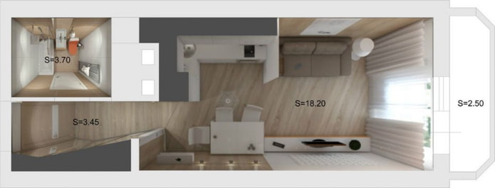 ang layout ng apartment ay 18 sq m