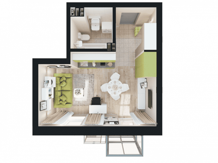 el diseño del apartamento es de 18 metros cuadrados