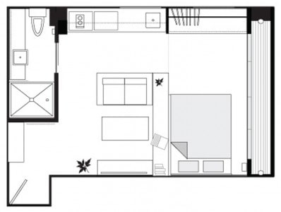 el diseño del apartamento es de 18 metros cuadrados