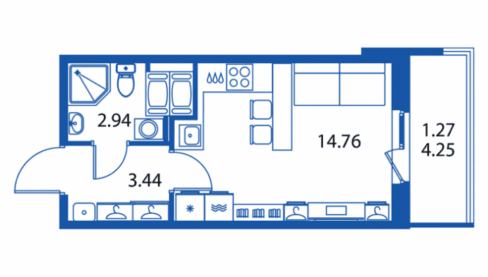 Diseño del apartamento 22 metros cuadrados.