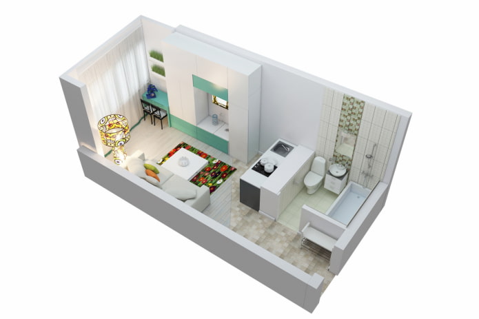 Mga layout ng studio na 22 sq m