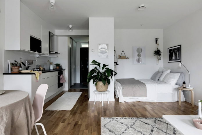 Snow-white finish sa scandi studio