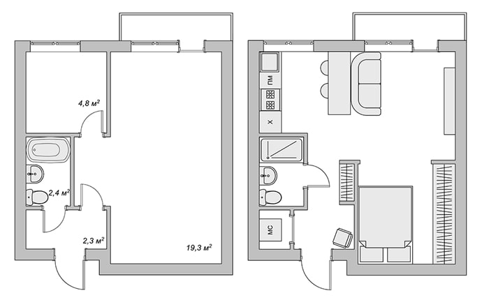 diseño de estudio 29 sq. metro.