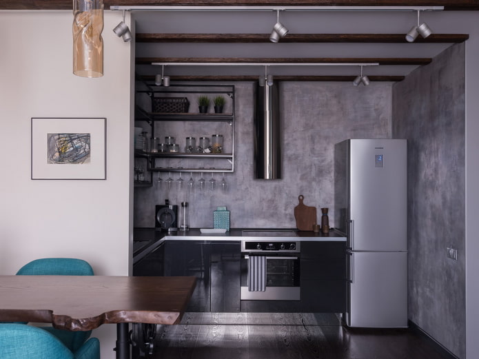 área de cocina en el interior de un apartamento tipo estudio