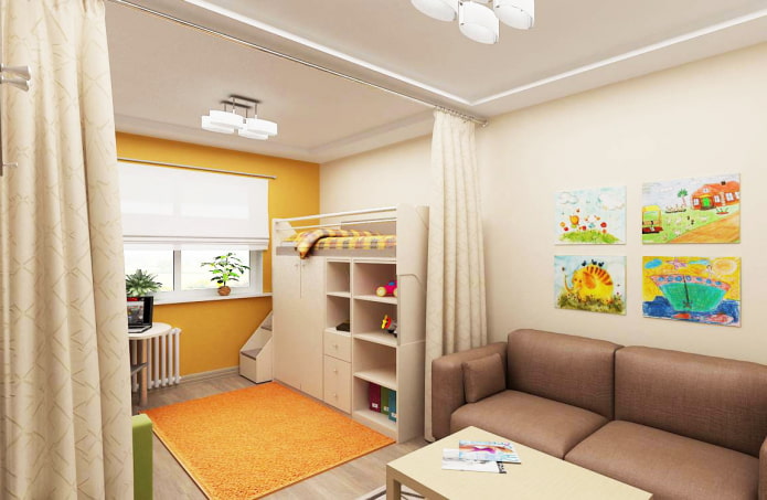 interior de un apartamento tipo estudio para una familia con un niño