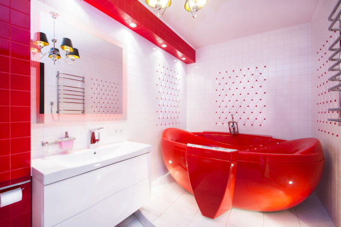 baño en tonos rojos y blancos