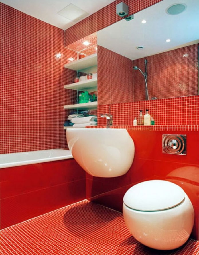 muebles de baño en tonos rojos