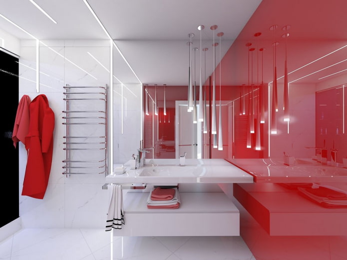 baño en tonos rojos y blancos