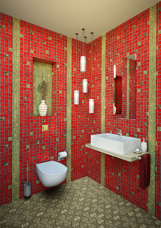 baño en tonos rojo-verde