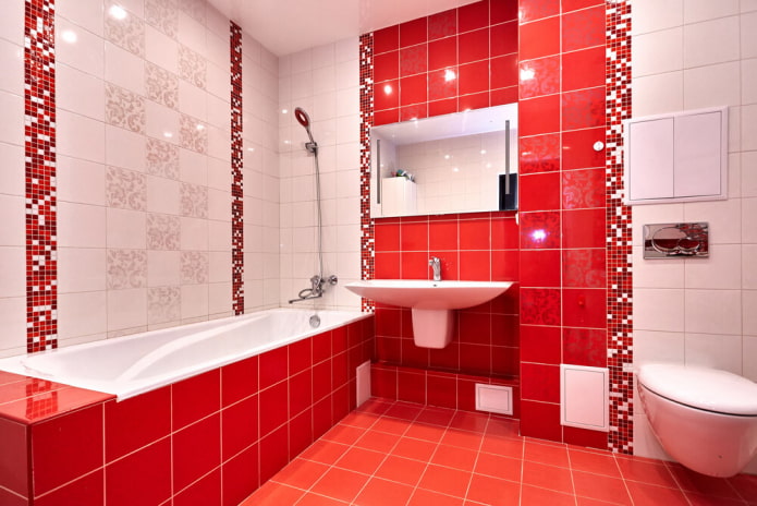 baño en tonos rojos y blancos