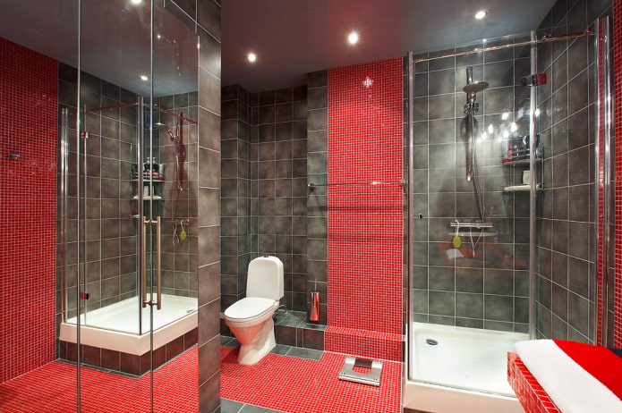 interior del baño en tonos rojos