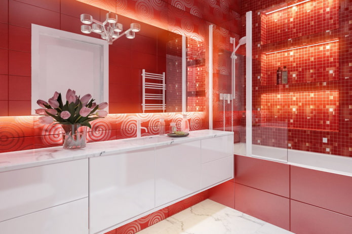 azulejos rojos en el baño