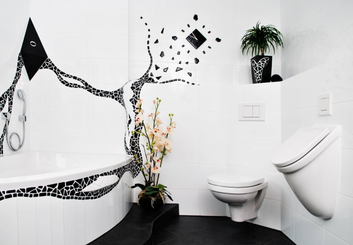 interior del baño en blanco y negro