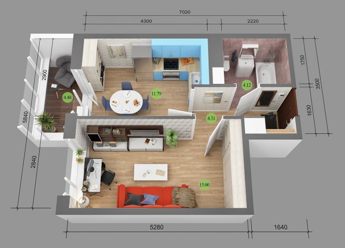 layout ng apartment 36 mga parisukat