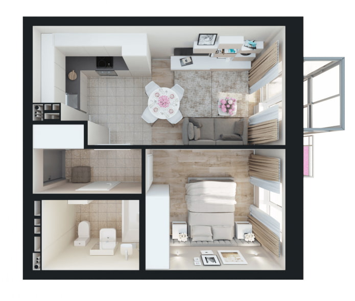 Ang layout ng apartment ay 35 sq. m