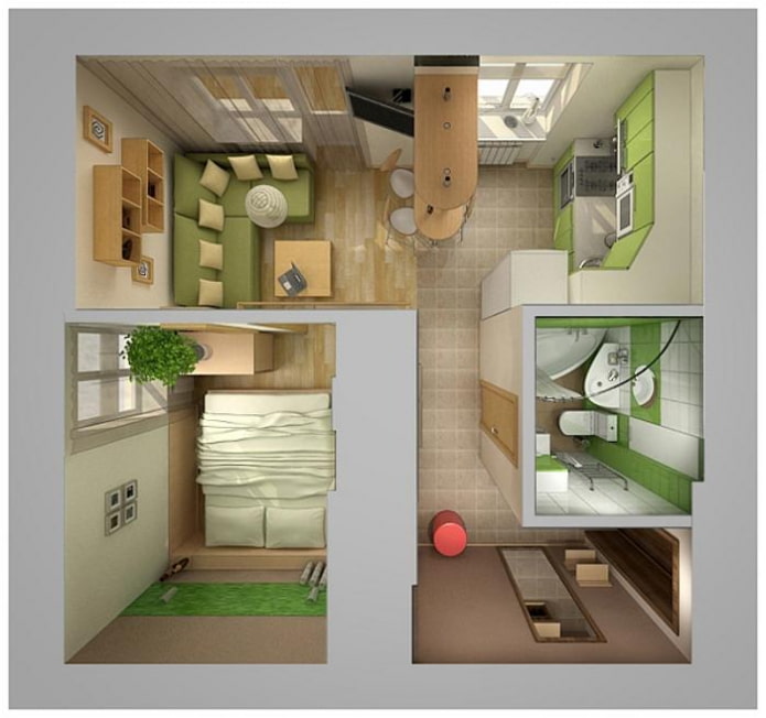 Ang layout ng apartment ay 35 sq. m