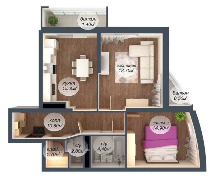 distribución del apartamento 70 plazas