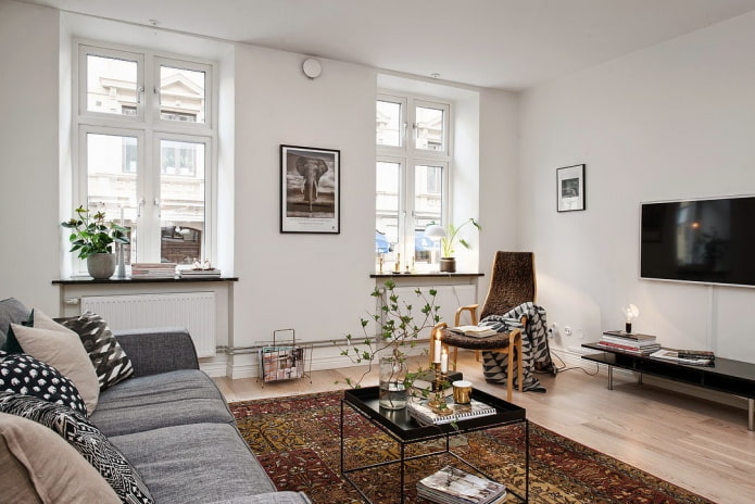 ang loob ng apartment ay 100 mga parisukat sa istilong Scandinavian