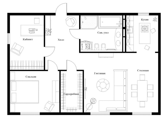 layout ng isang apartment ng 100 mga parisukat