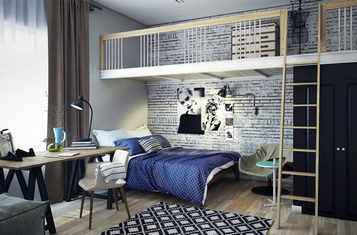 dormitorio para adolescente en estilo loft