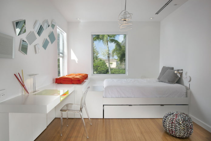 dormitorio para una adolescente en el estilo del minimalismo