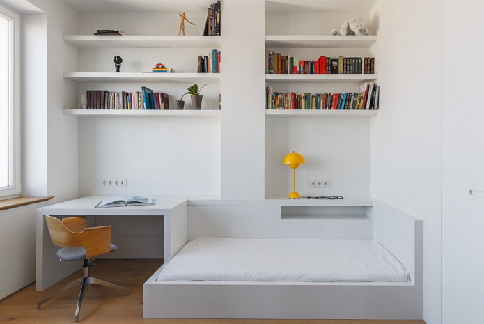 dormitorio para una adolescente en el estilo del minimalismo