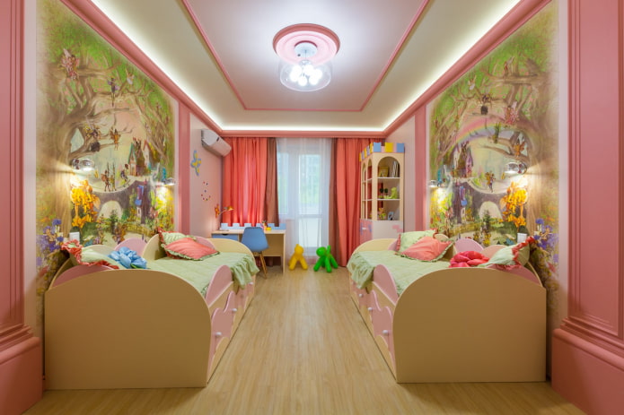 diseño de dormitorio para dos niñas en edad preescolar