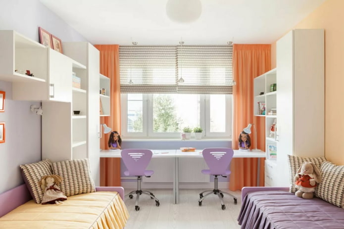 diseño de dormitorio 12 cuadrados para dos niñas