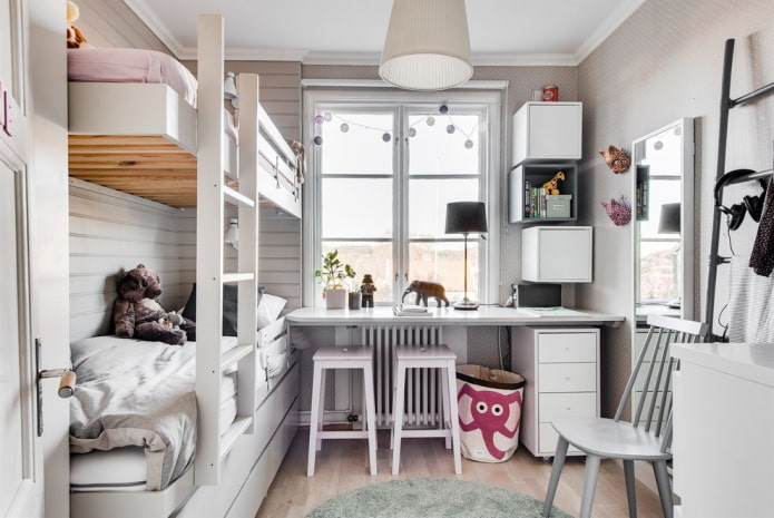 dormitorio para dos niñas en estilo escandinavo