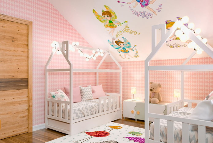 diseño de dormitorio para dos niñas en edad preescolar