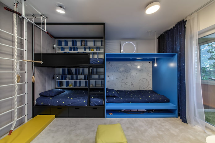 diseño de dormitorio para tres niños