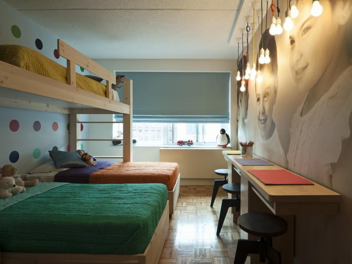 diseño de habitación para tres niños de diferentes sexos