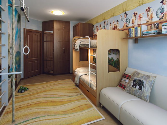 diseño de dormitorio para tres niños de diferentes edades.